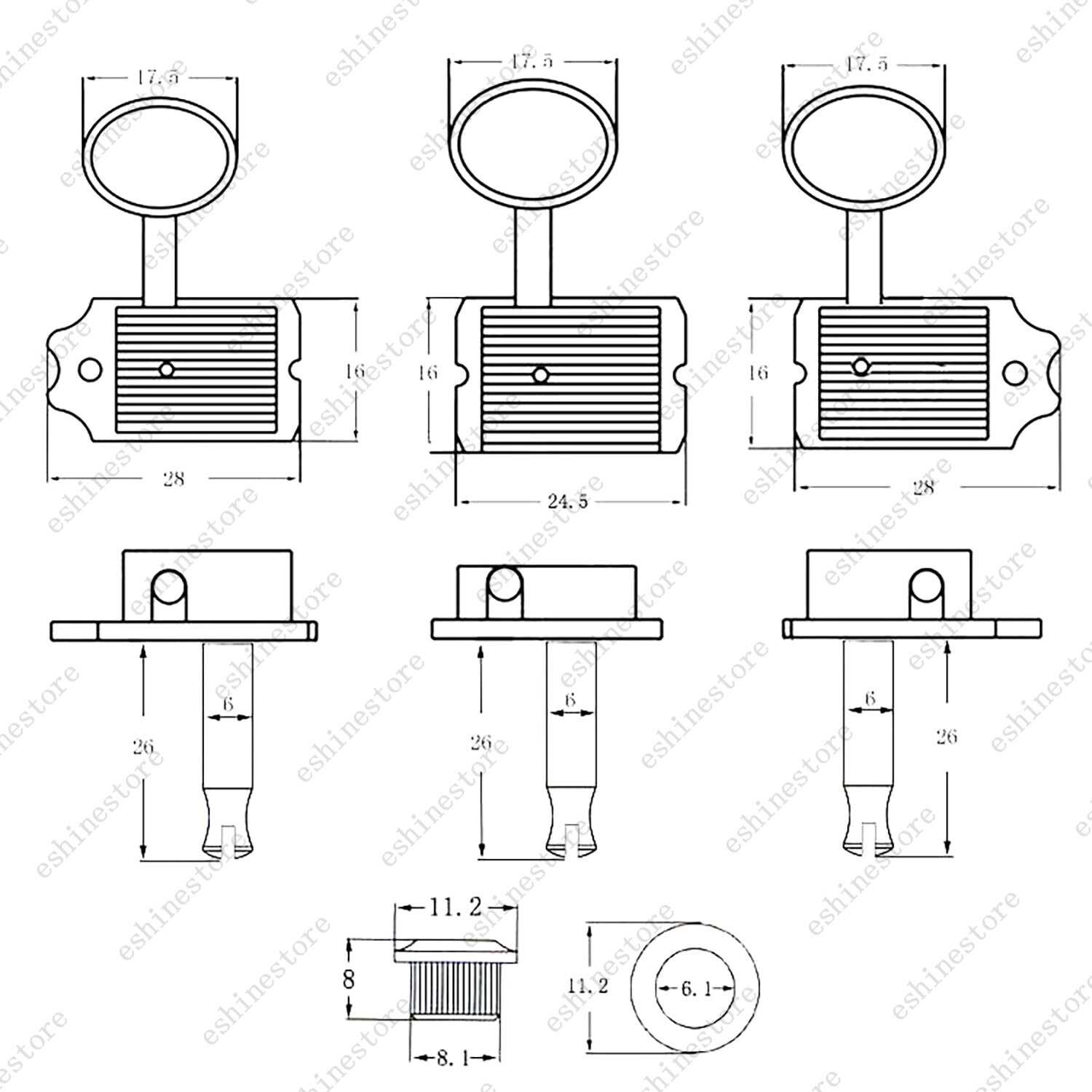 Split Shaft 8mm Vintage Guitar Tuning Pegs Tuners Machine Heads For Strat Tele
