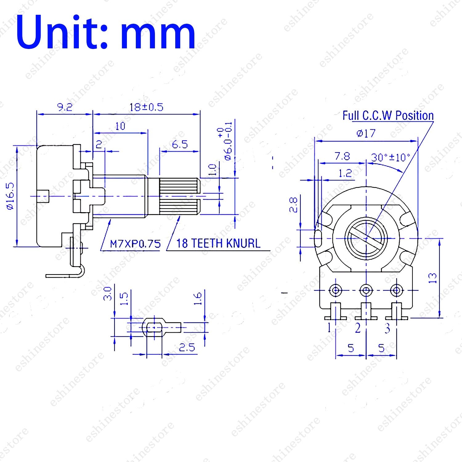 1/3/5/10X Mini Potentiometer 18mm A/B 25K/50K Volume Tone Pot For Active Pickup