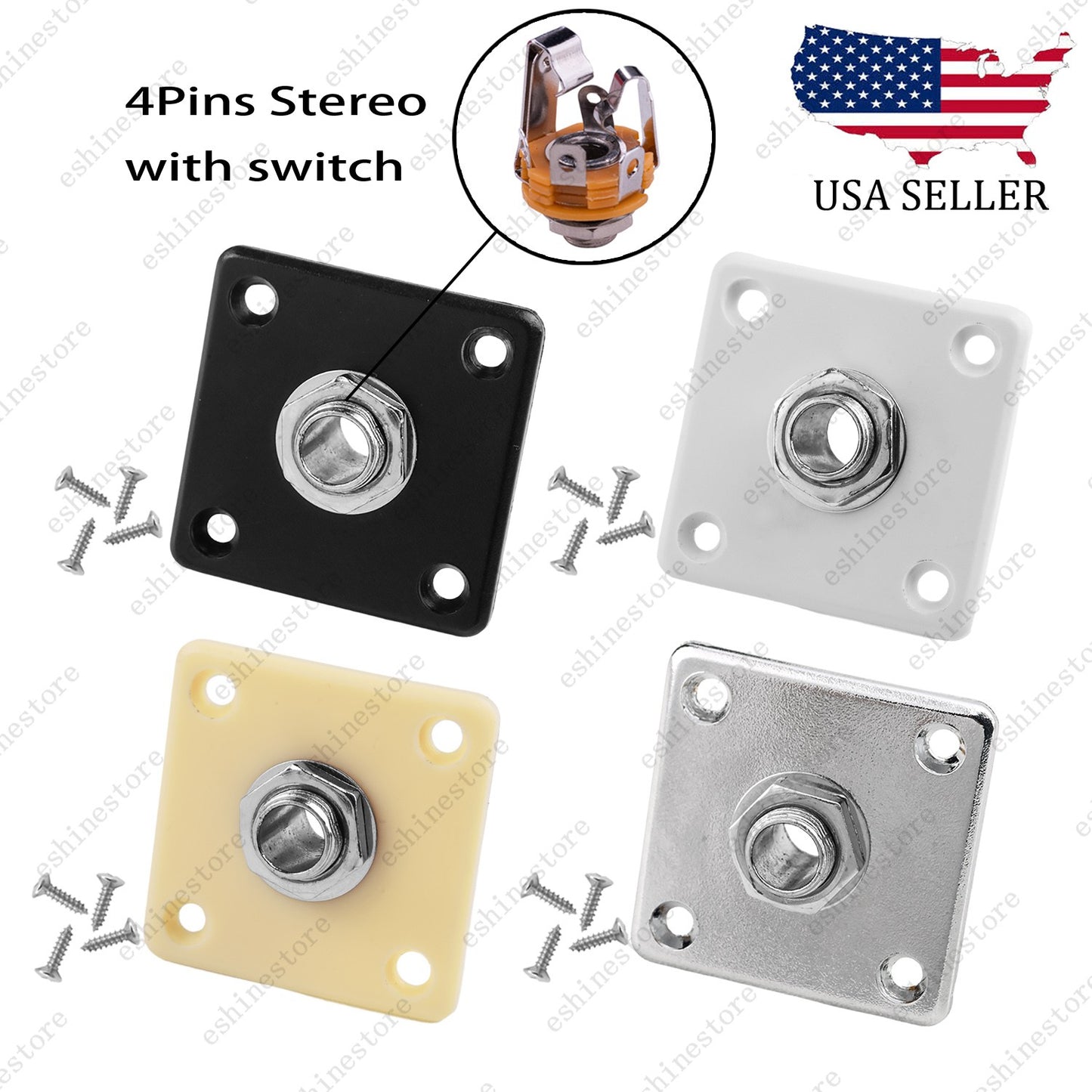 Electric Guitar Output/Input Jack Plate Square Socket with Screws For LP Epi