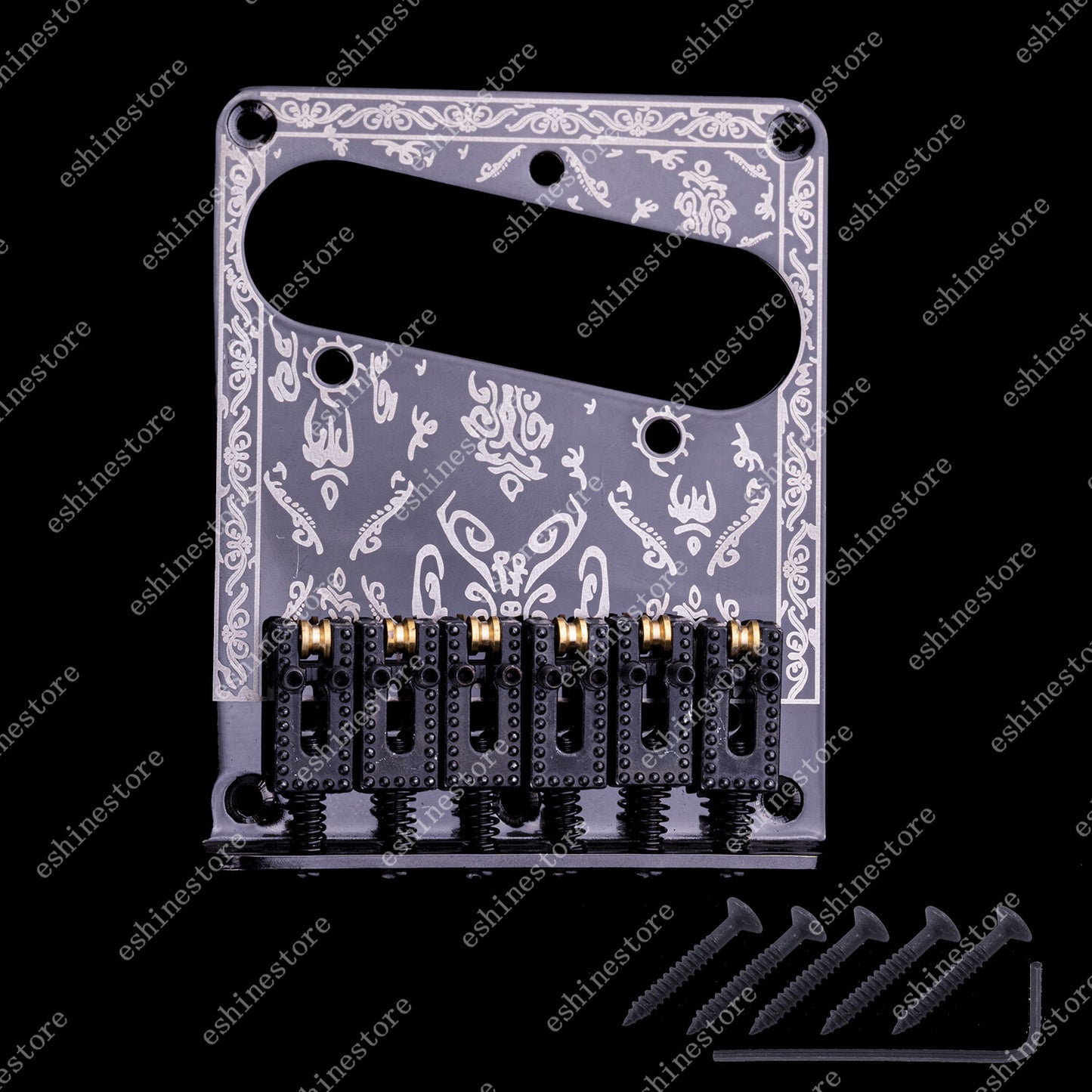 Electric Guitar Bridge 6 String Brass Roller Saddle Carved Plate for Fender Tele