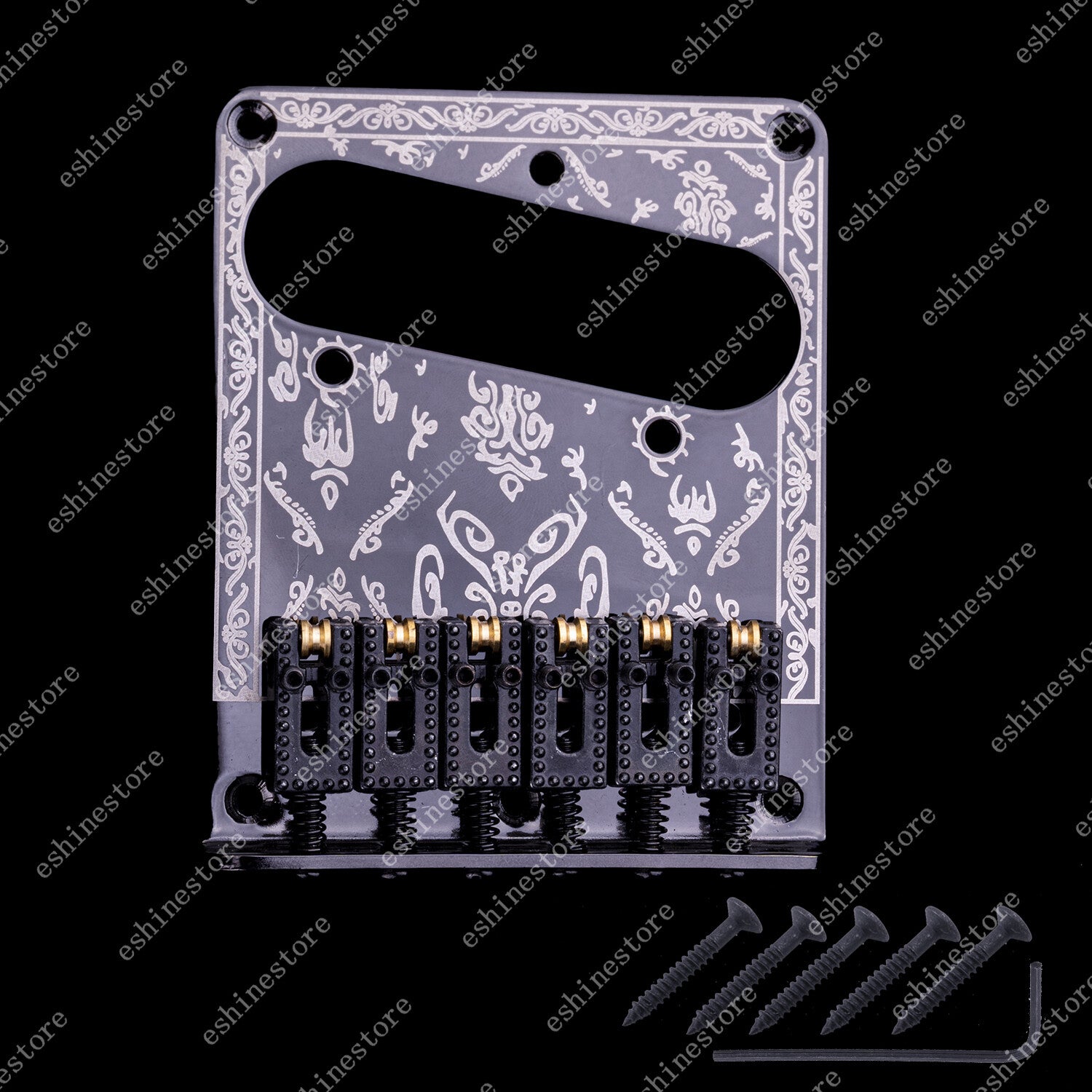 Electric Guitar Bridge 6 String Brass Roller Saddle Carved Plate for Fender Tele