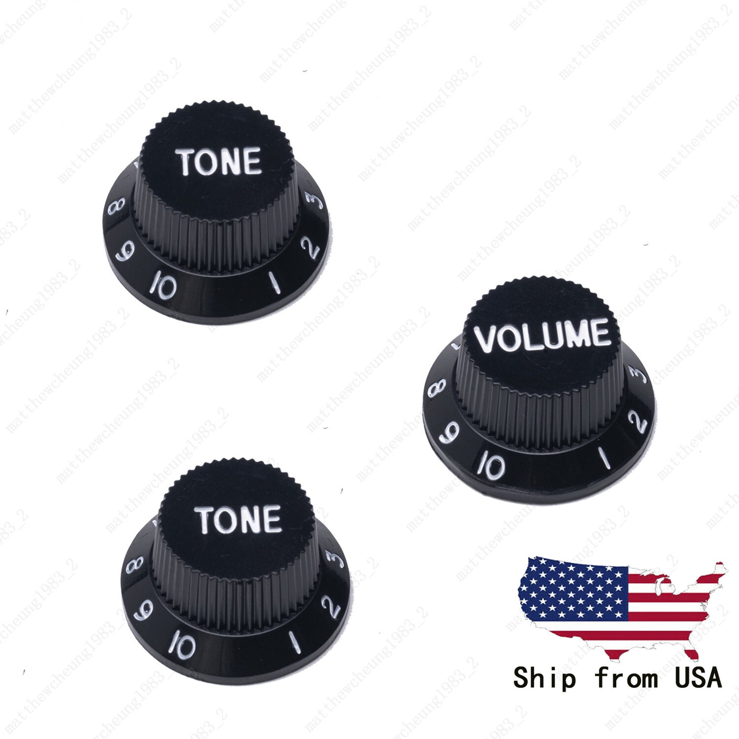 3x Black/White Numbers Electirc Guitar Knobs Volume Tone Knob for Stratocaster