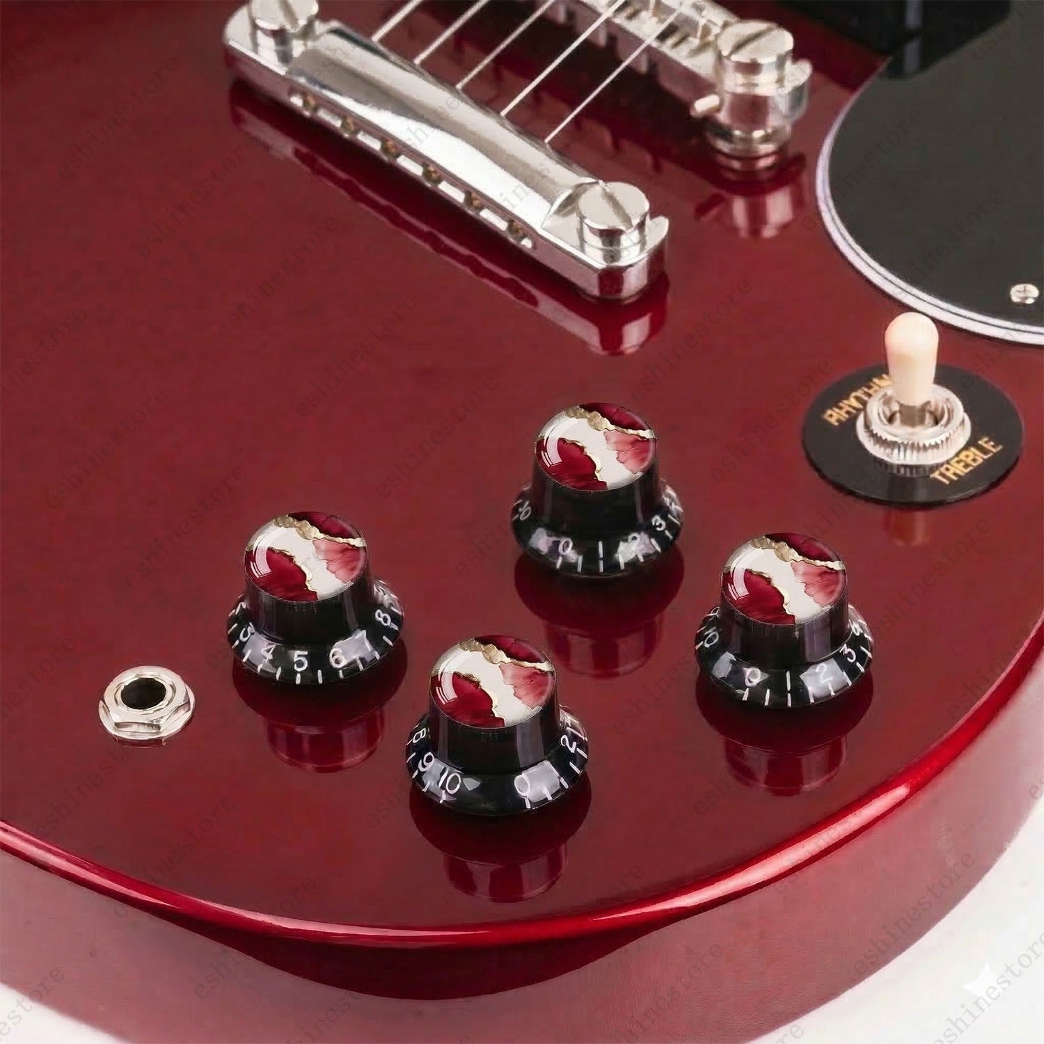 Guitar Reflector Knobs with Abstract Art Cap Top Hat Knobs for Les Paul SG - 06