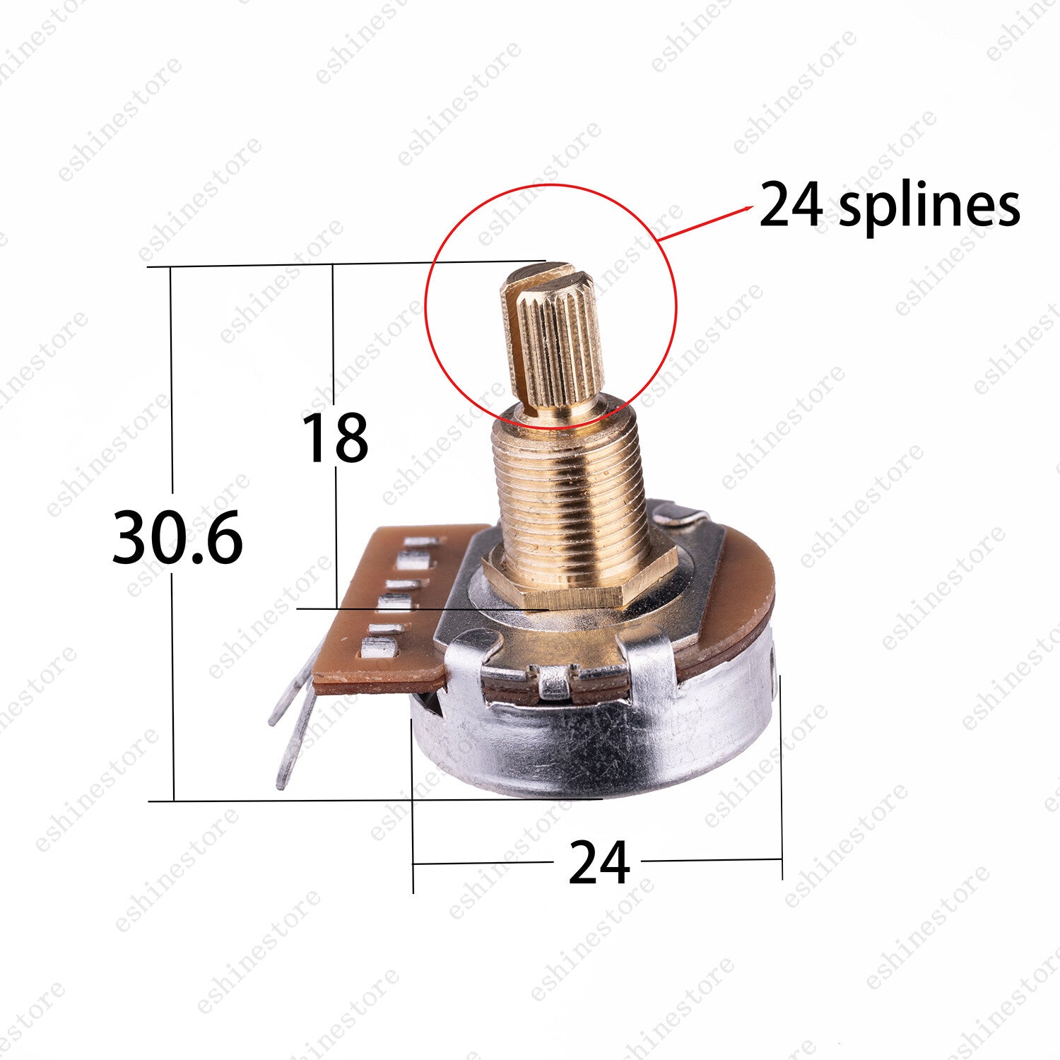 4pcs A500K Guitar Potentiometers Brass 18mm Long Shaft Pot US 24 Spline Fine