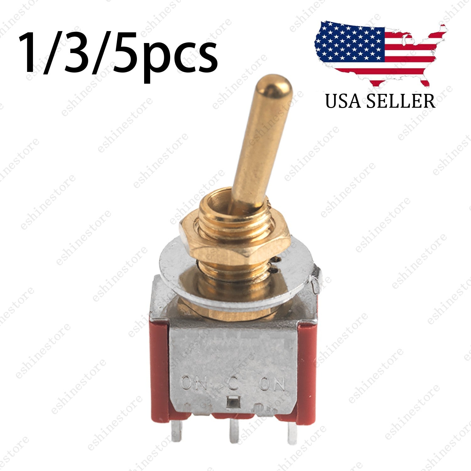 1/3/5Pcs Mini Vintage Brass Lever Switch 3Pins 2-Way ON-ON Toggle Switch - RED