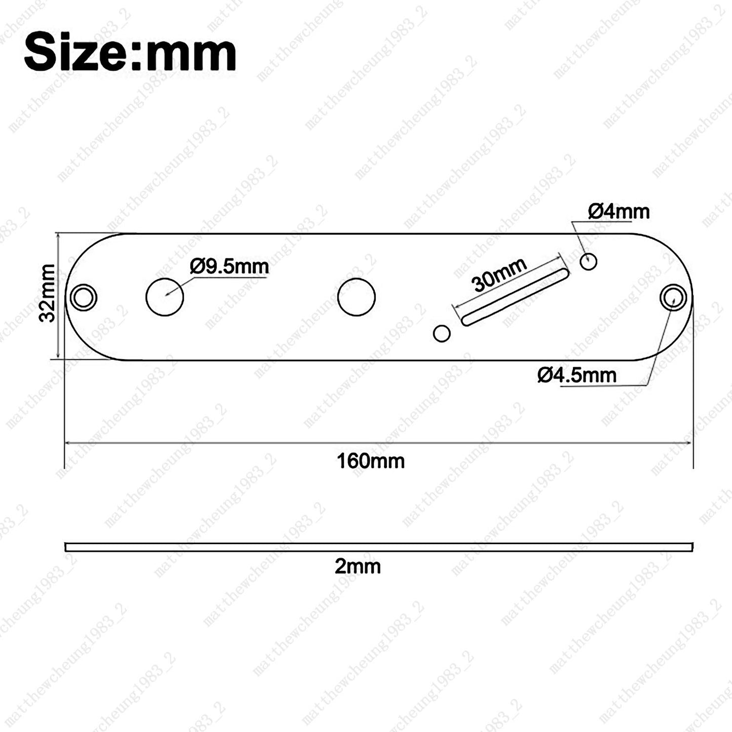 1x 160MM Electric Guitar Control Plate 9.5MM w/ Angled Switch Slot for Telecater