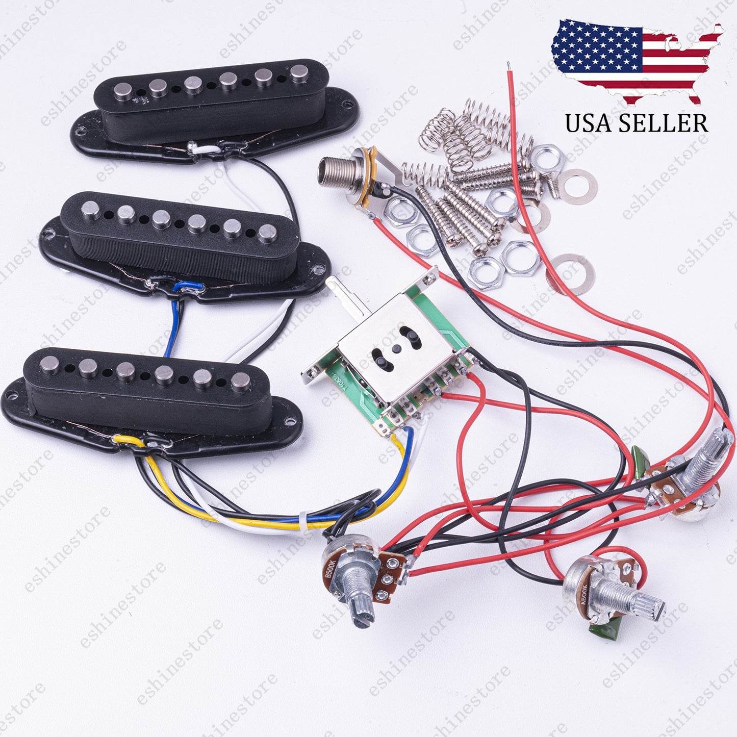 Guitar Alnico 5 Prewired Single Coil  Pickup Harness with 500K pots for Start