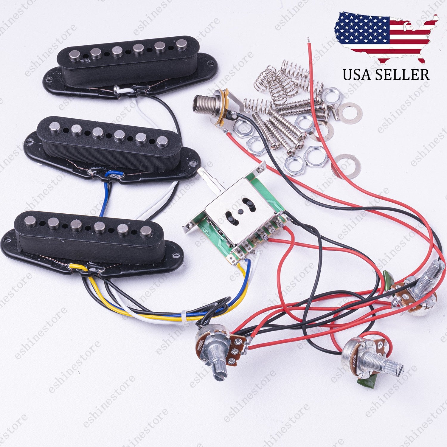 Guitar Alnico 5 Prewired Single Coil  Pickup Harness with 500K pots for Start
