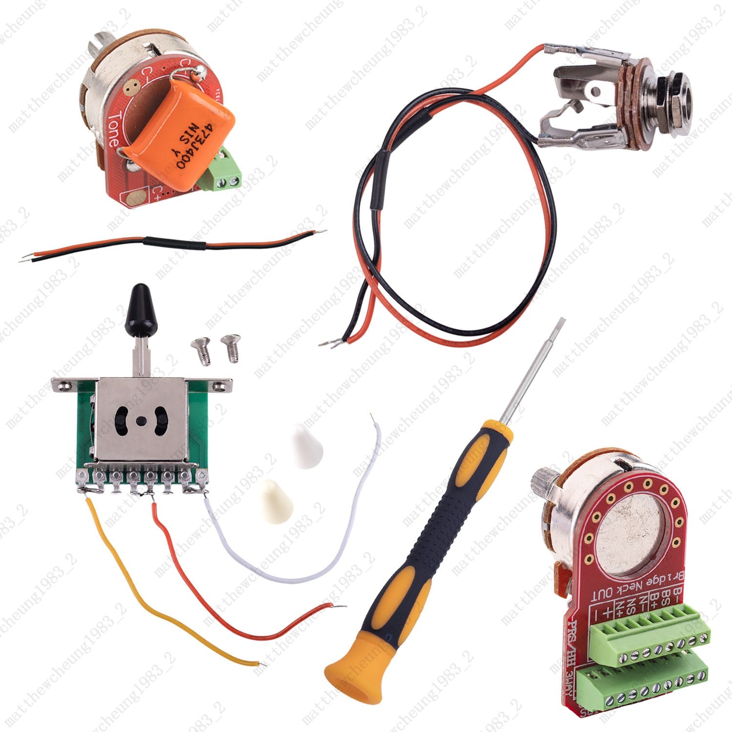 Soldierless HH Wiring Harness for Strat – 3-Way Switch, Treble Bleed, 18MM Pots