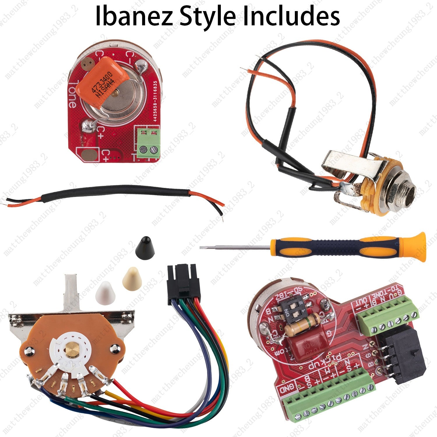 Solderless HSH Wiring Harness Treble Bleed Brass Shaft Pots for Ibanez/Fender ST