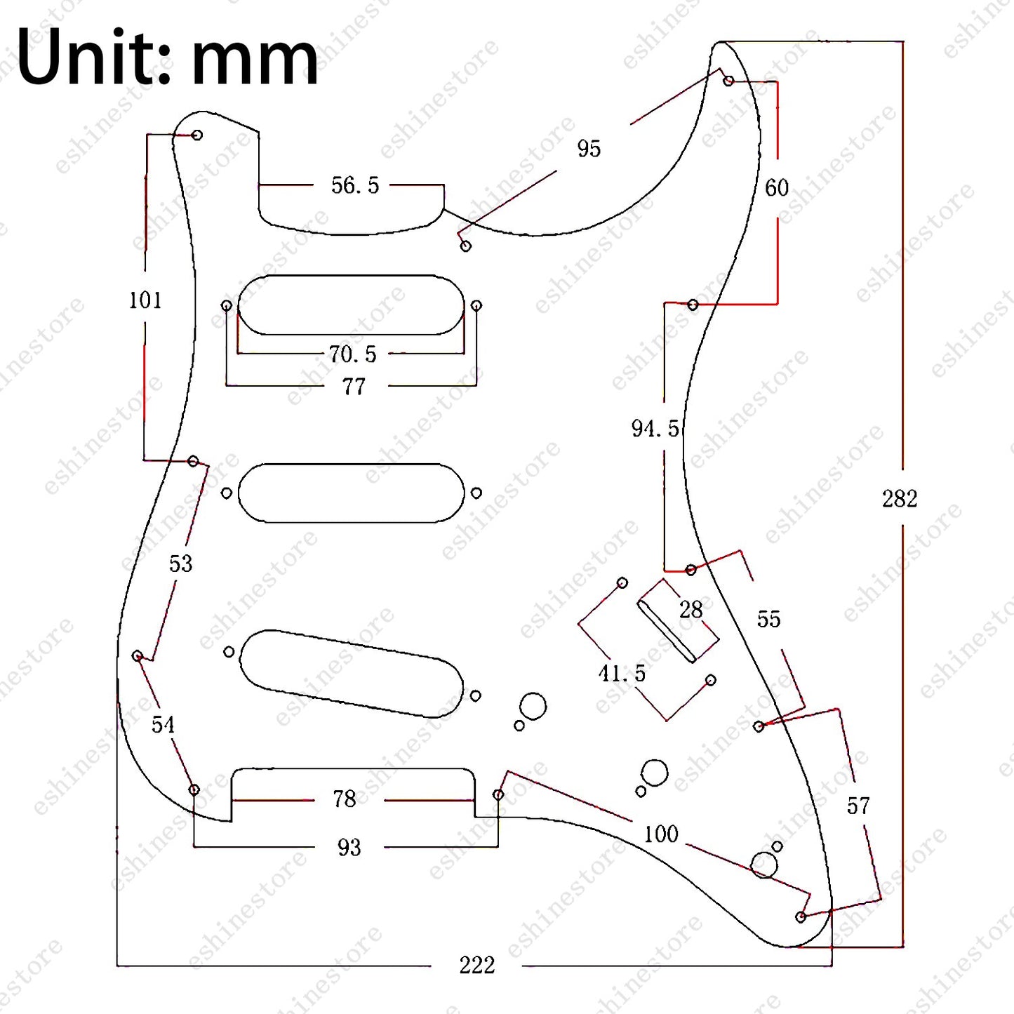 11-Hole SSS Aluminum Pickguard Scratch Plate for ST Strat Guitar- Red/Blue