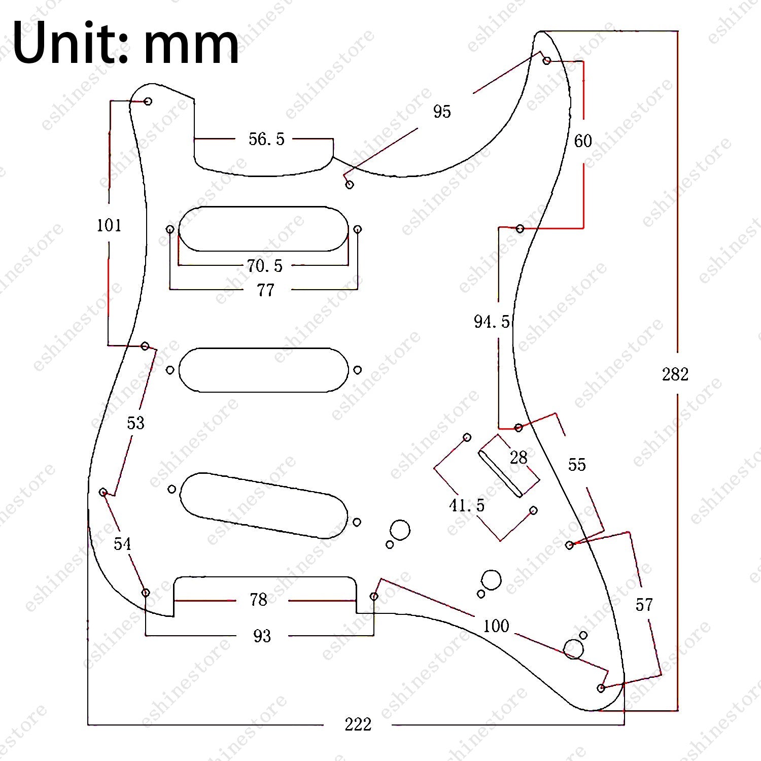 11-Hole SSS Aluminum Pickguard Scratch Plate for ST Strat Guitar- Red/Blue