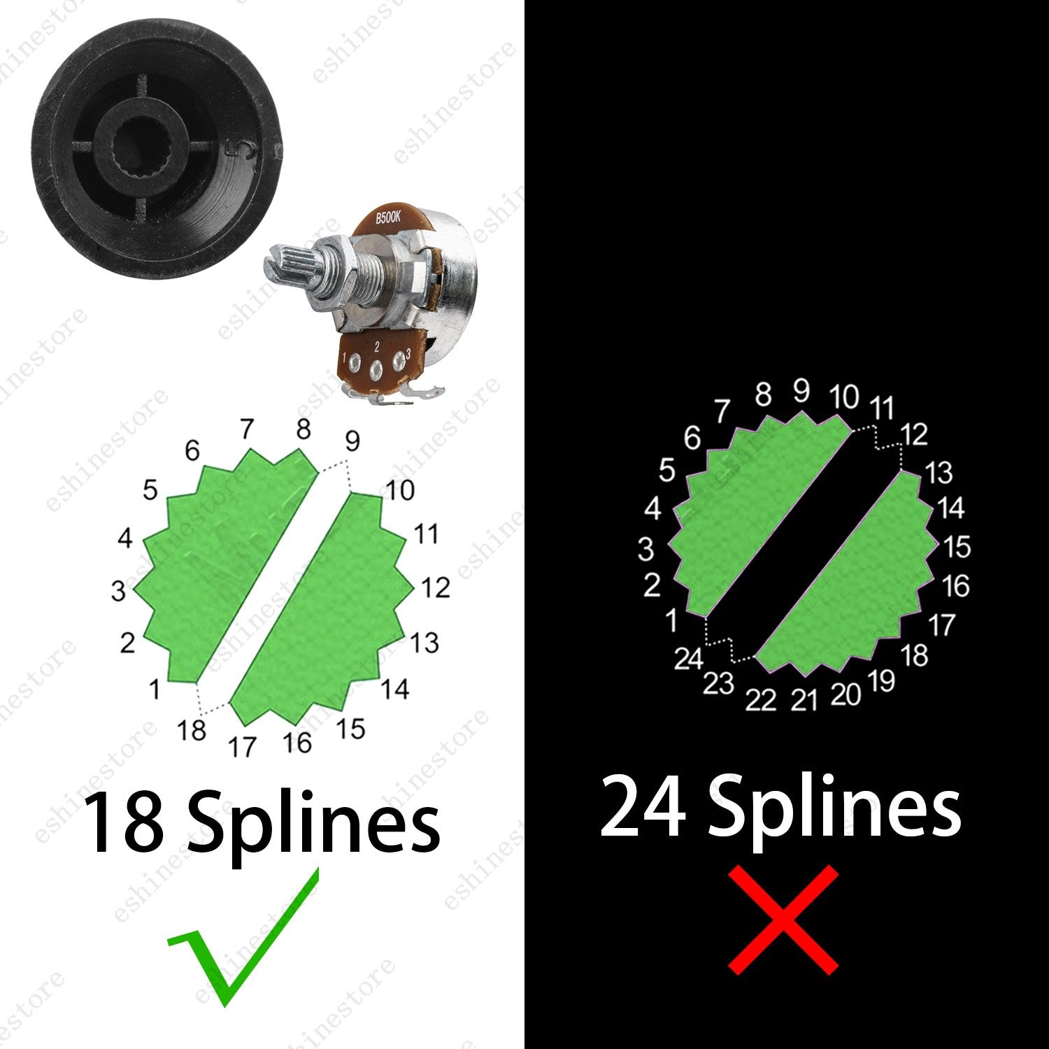 2T1V Guitar Knobs Volume Tone Knob Left Hand 18-Splines for Stratocaster 5 Color