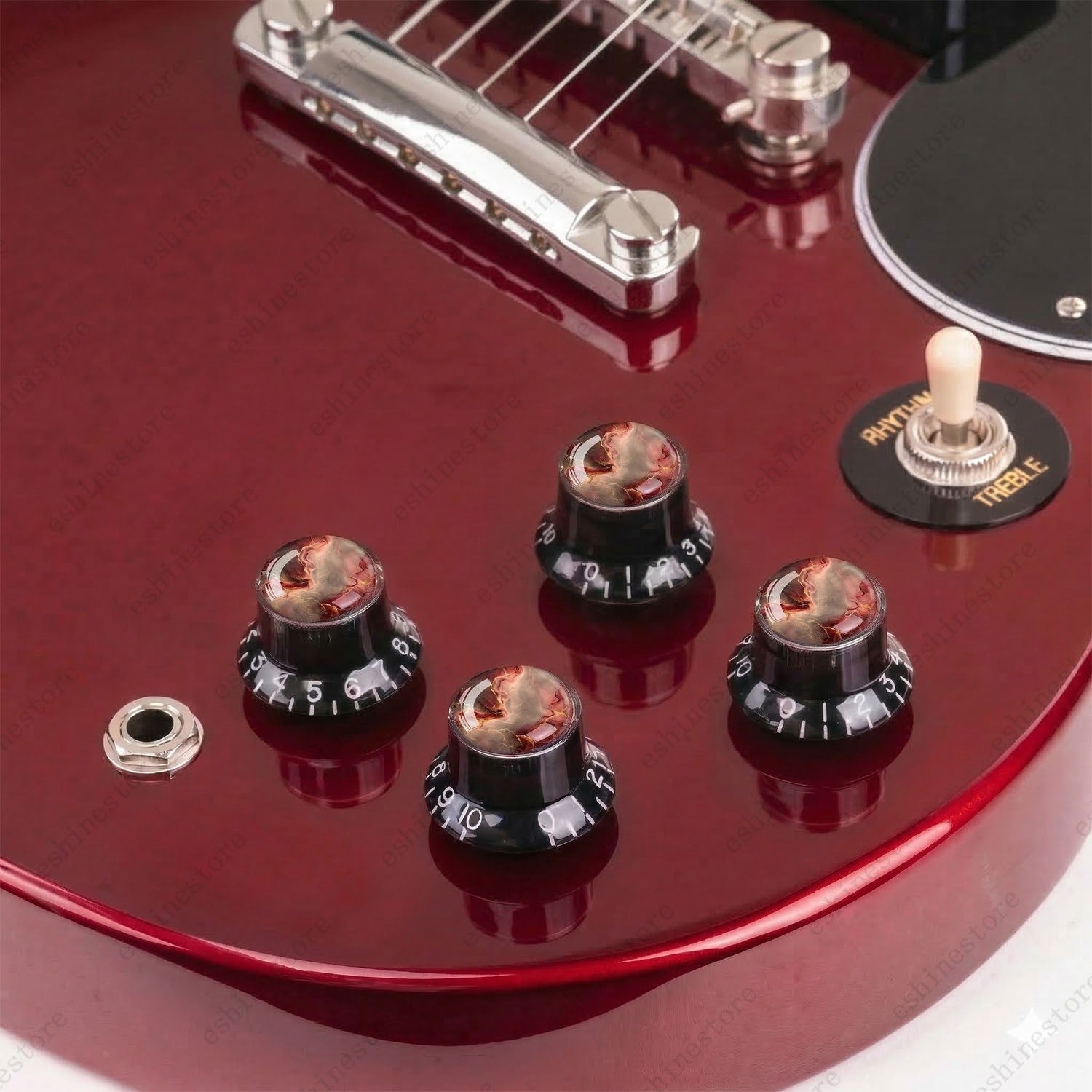 Guitar Reflector Knobs with Abstract Art Cap Top Hat Knobs for Les Paul SG - 05