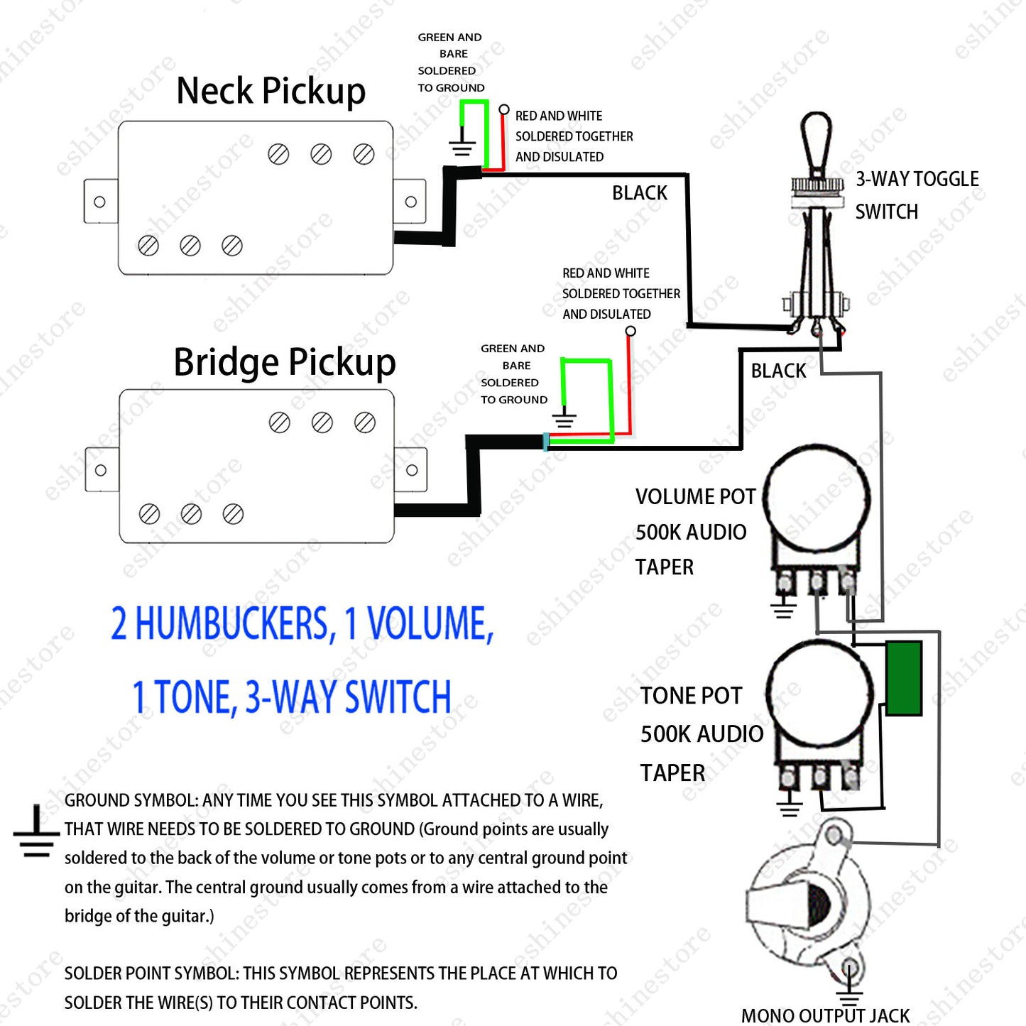 Wide Range Style Ceramic Humbucker Pkckup Neck Bridge 4 Wire For Tele 72