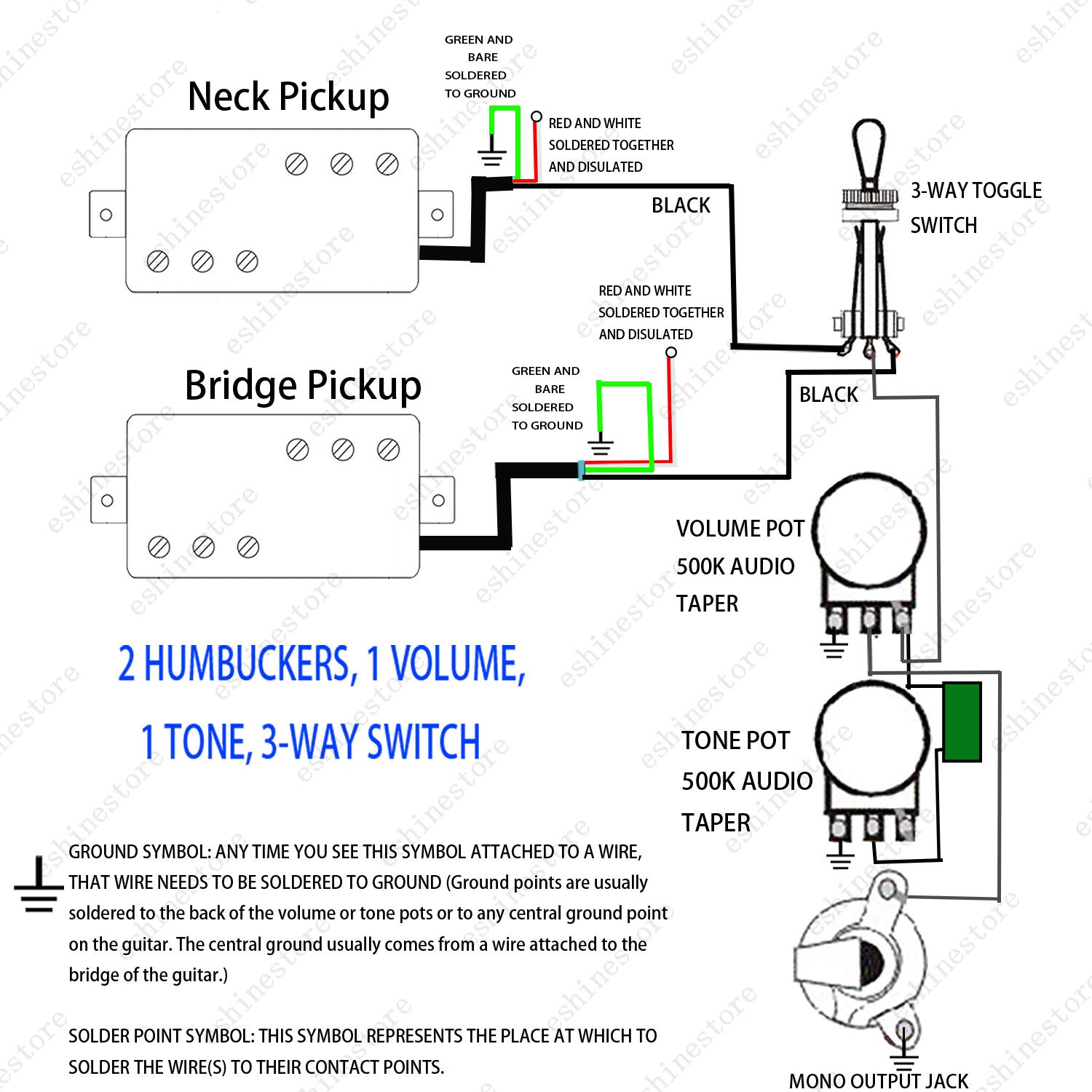 Wide Range Style Ceramic Humbucker Pkckup Neck Bridge 4 Wire For Tele 72