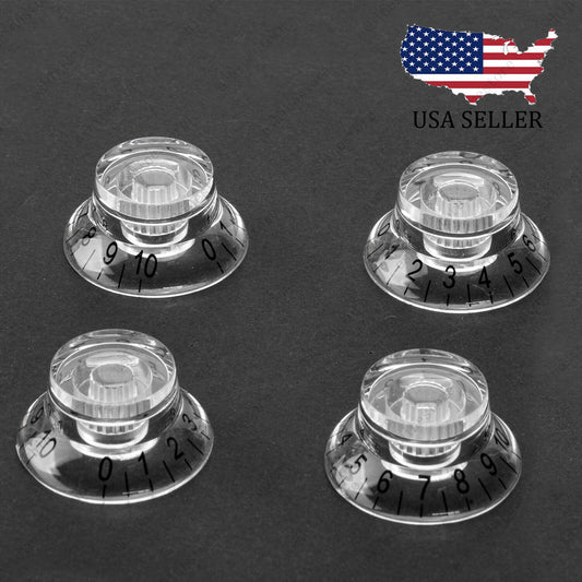 4x Electric Guitar Control Knobs Clear Speed Top Hat Bell Knobs For SG Les Paul