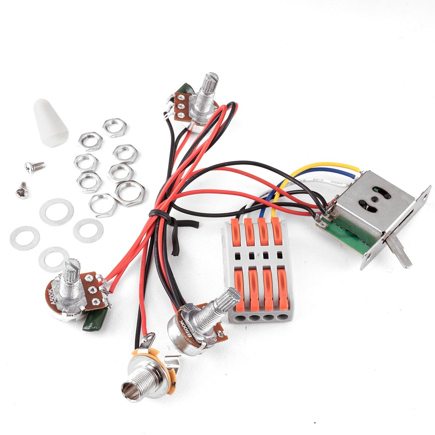 Guitar Wiring Harness Set Prewired 5-Way 2T1V A/B500K Pots for Stratocaster