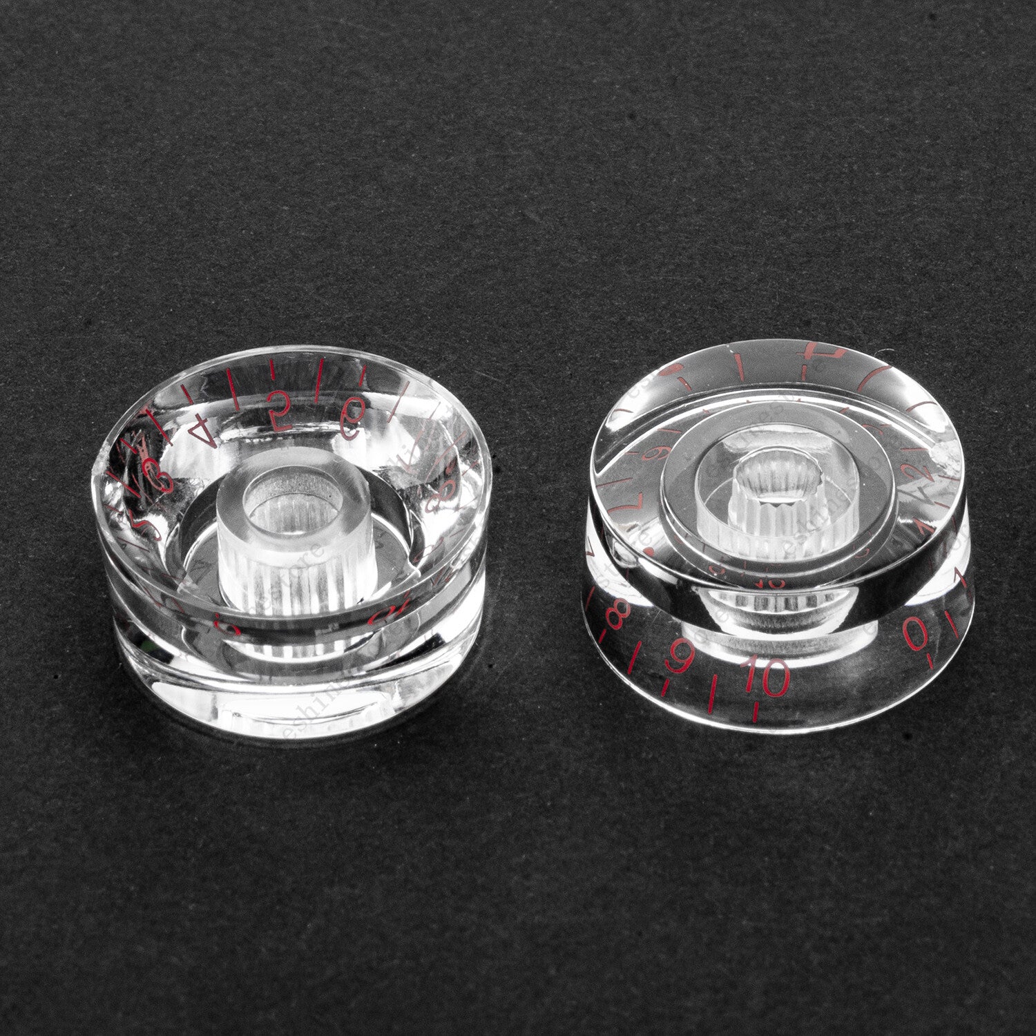 4 Pcs CLEAR w/RED Letter Guitar Control Knobs Speed Knobs For Les Paul SG