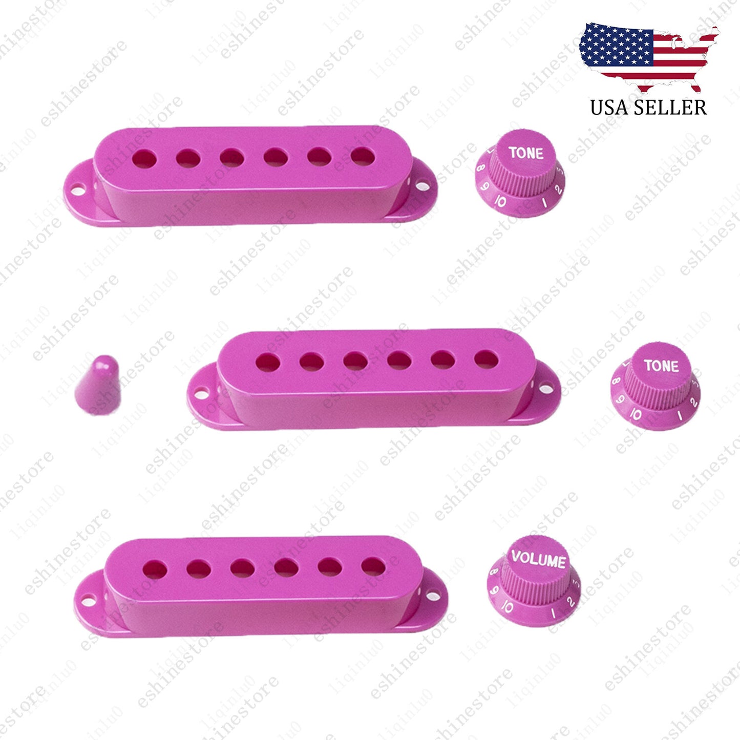 Purple Volume Knobs SSS Single Coil Pickup Covers and 5 Way Switch Tip For Strat