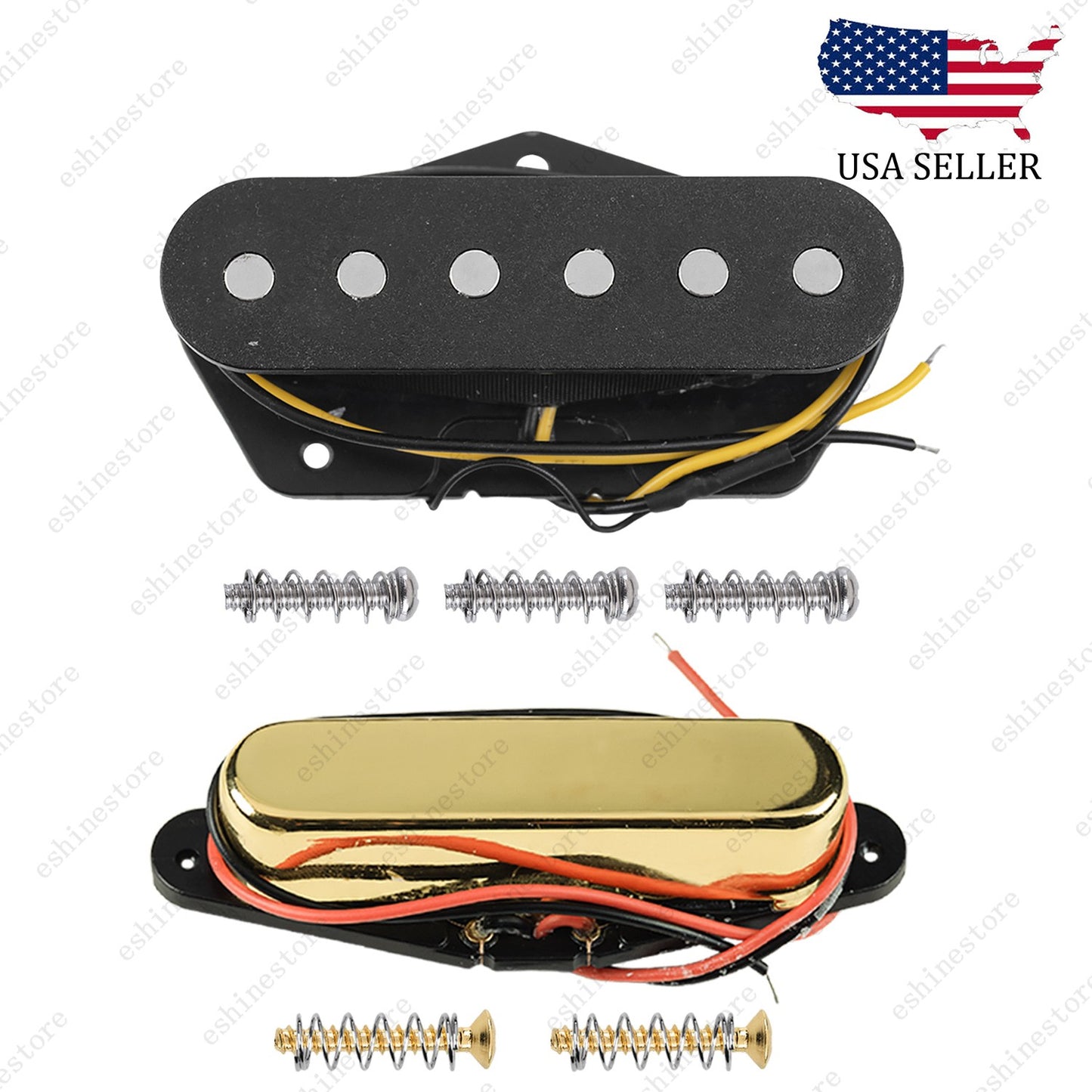 Electric Guitar Ceramic Single Coil Neck & Bridge Pickup Gold+Black for TELE