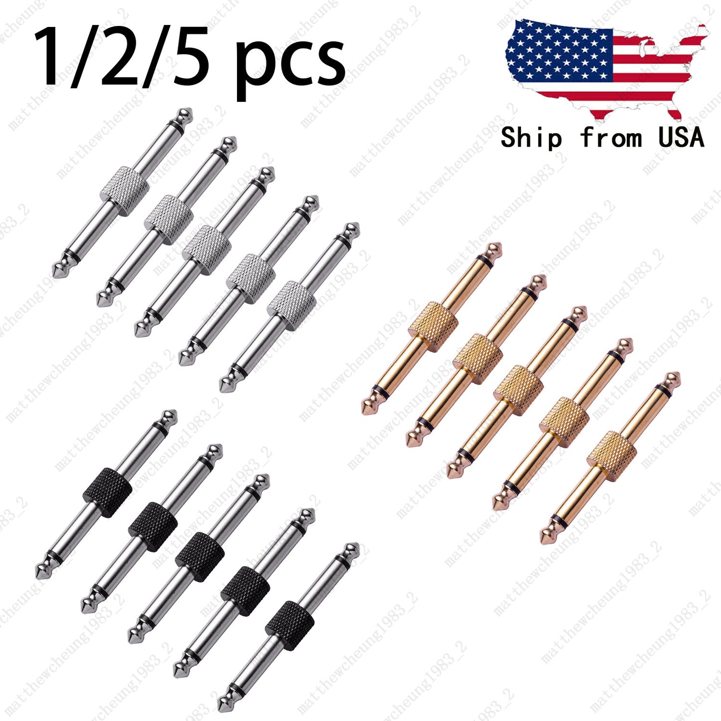 1/4 inch 6.3mm Guitar Effect Pedal Coupler Connector Audio Adaptors Connecting