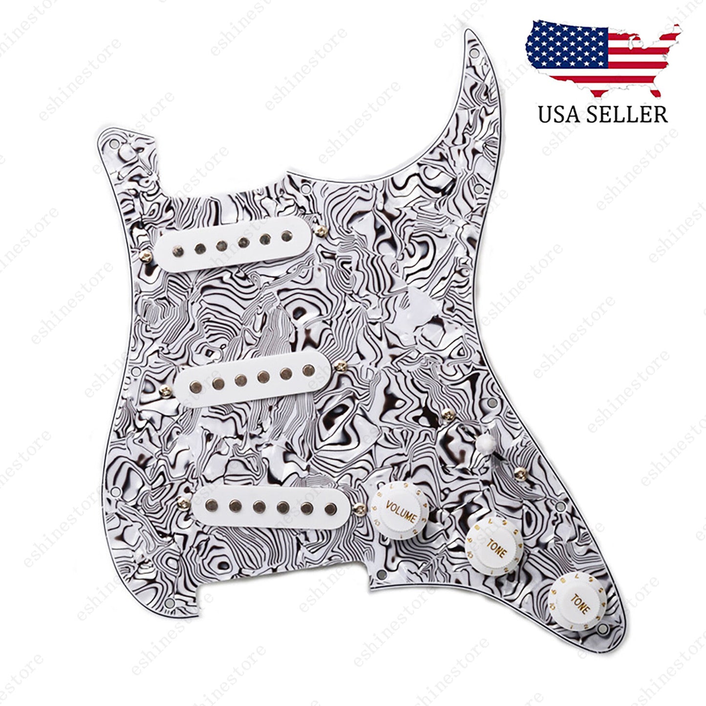 Loaded Strat Pickguard Prewired SSS Pickguard with Ceramic Pickups Cowrie White