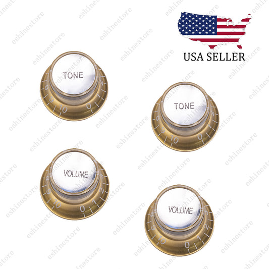 4x LP 60s Style Guitar Reflector Knobs Gold/Silver Top Hat Knobs for LP SG