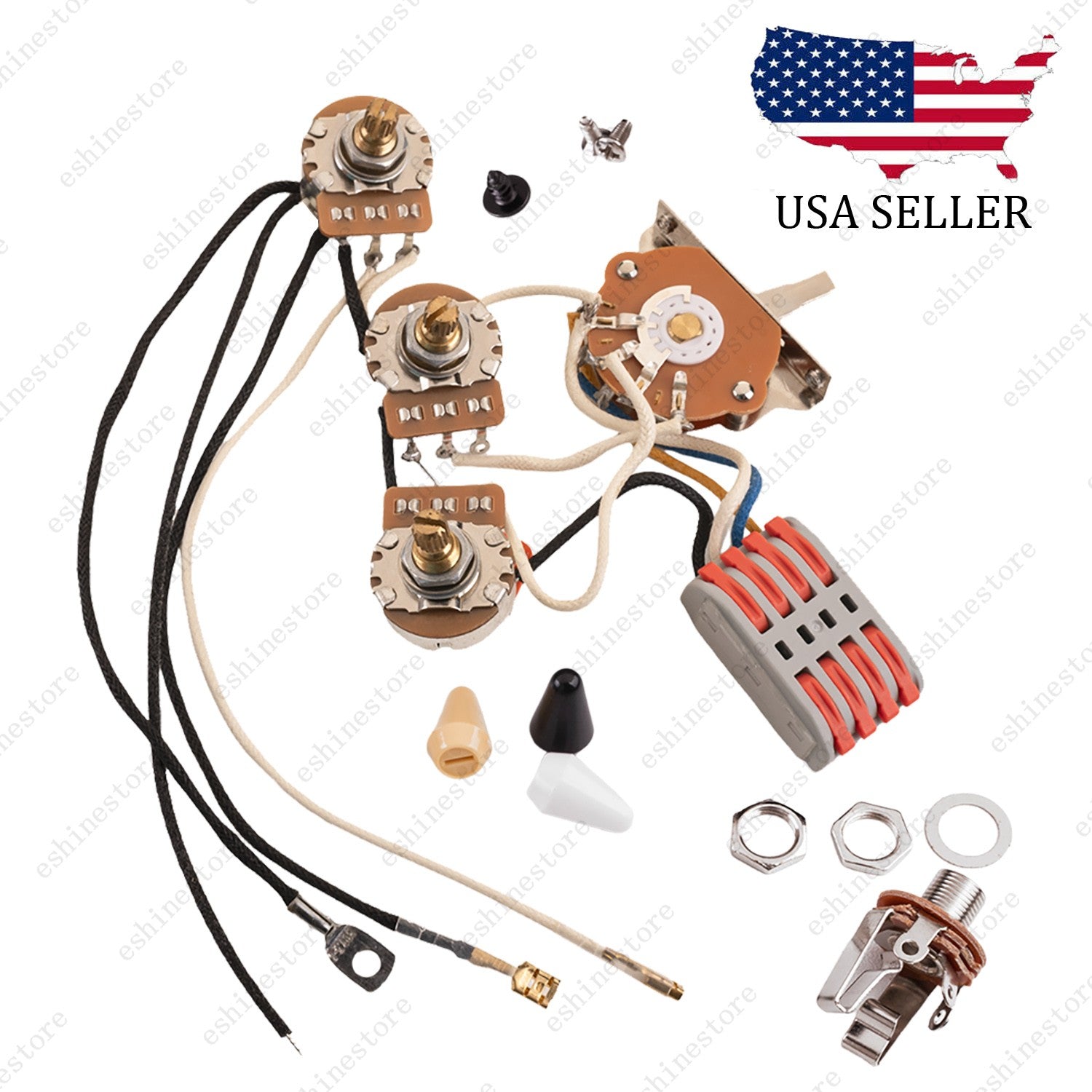 Solderless Guitar Pre-Wired Wiring Harness 5-Way Switch 2T1V A/B250K pots for ST