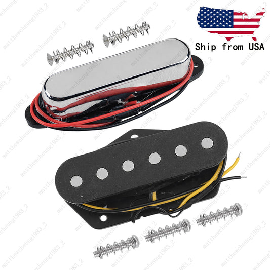 A set of Ceramic Single Coil Neck+Bridge Pickup for TELE Guitars - Chrome+Black