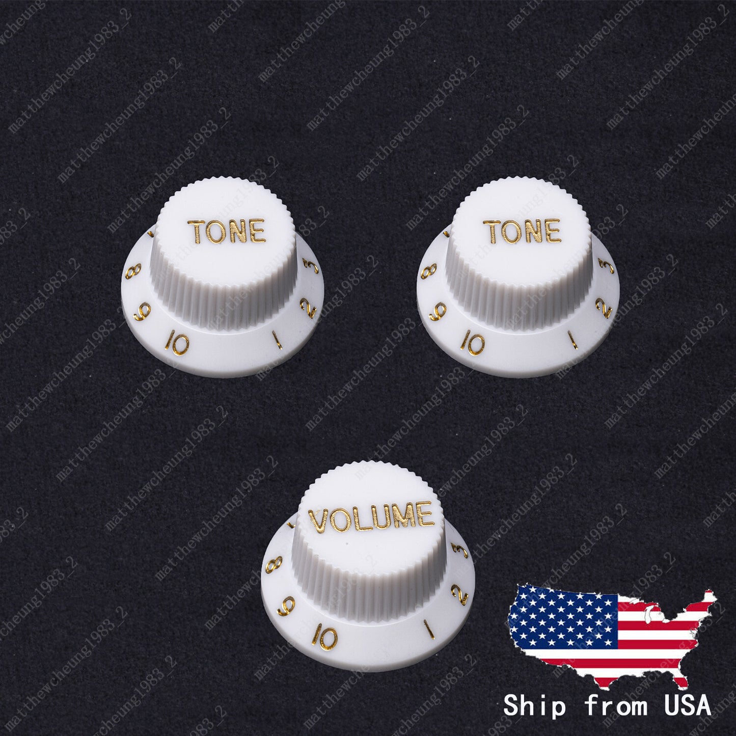 3x White/ Gold Numbers Electirc Guitar Knobs Volume Tone Knob fits Stratocaster
