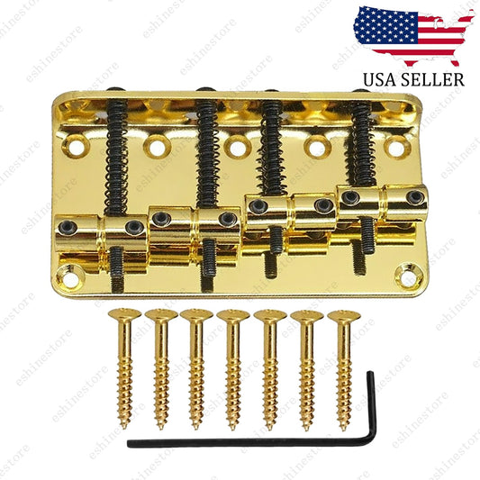 4-String Hard Tail Fixed Bass Guitar Bridge for Jazz/Precision Bass - Gold