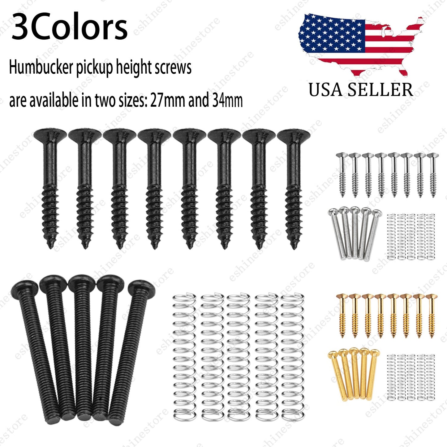 Metric Thread Humbucker Pickup Screw Spring Kit Ring Surround Mounting for LP SG
