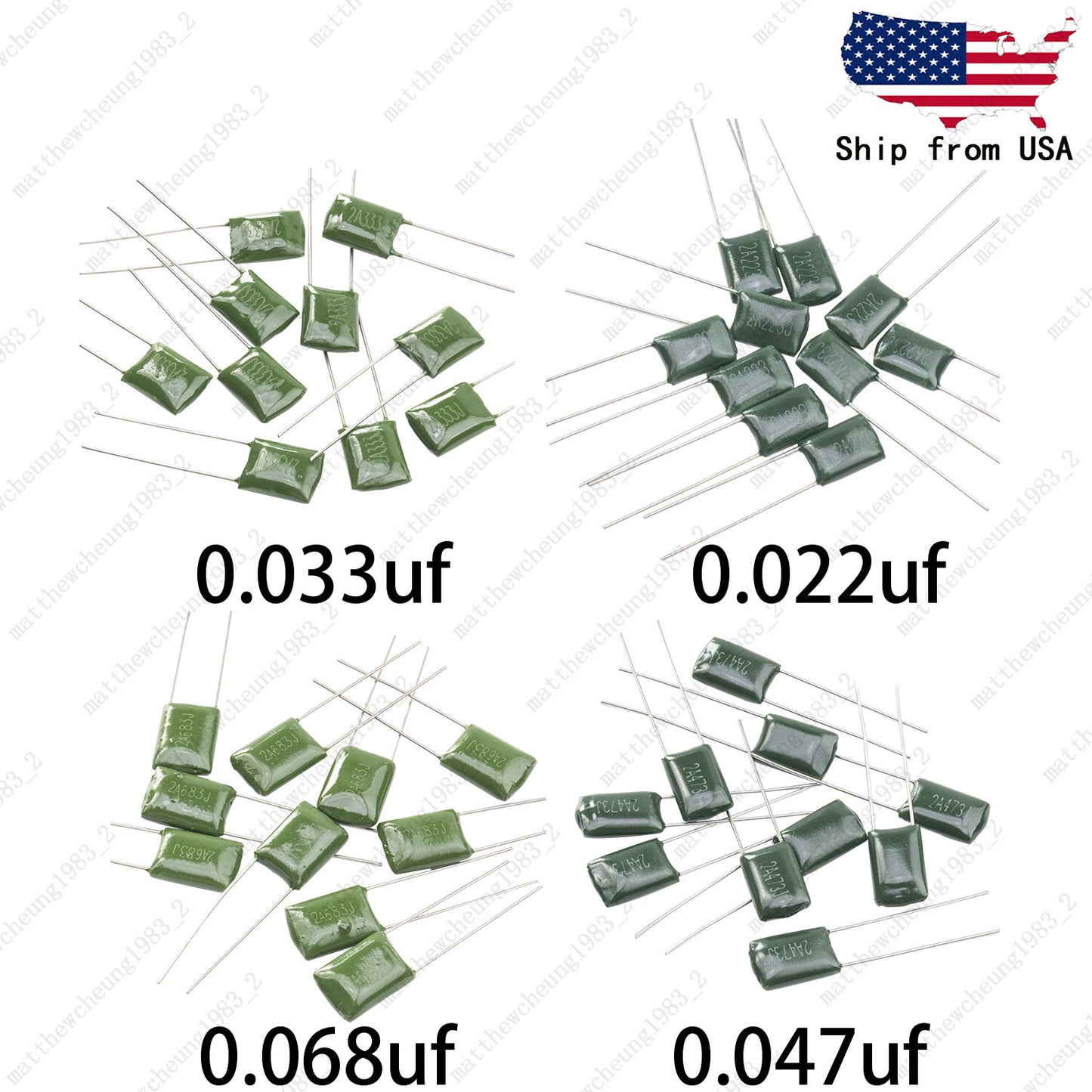 Set of 10 Polyester Film Capacitors .033/.068/.022/.047uf - 100v Guitar Tone
