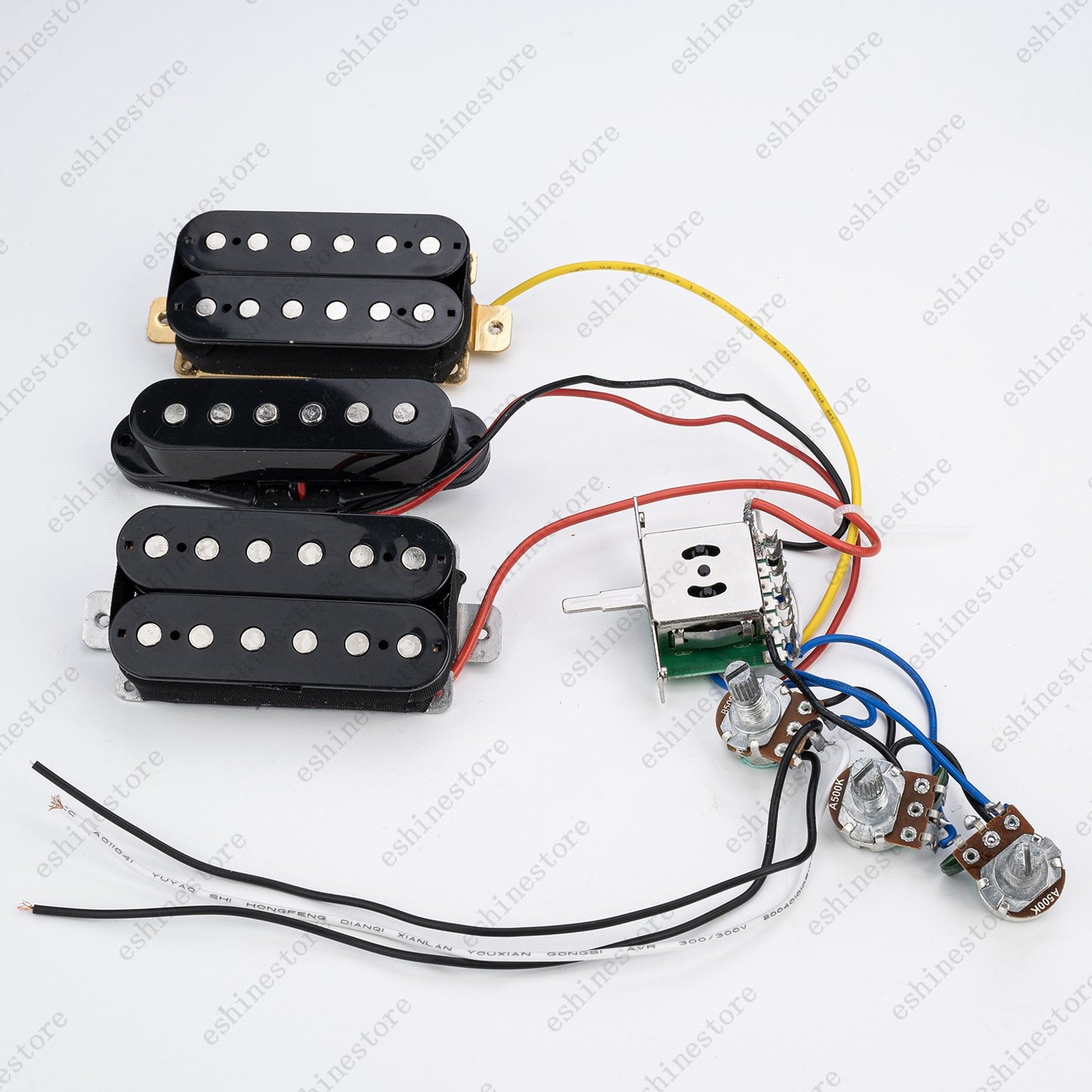 5-Way Guitar HSH Pickup Wiring Harness Prewired 2T1V 500K Pots for Start- Black