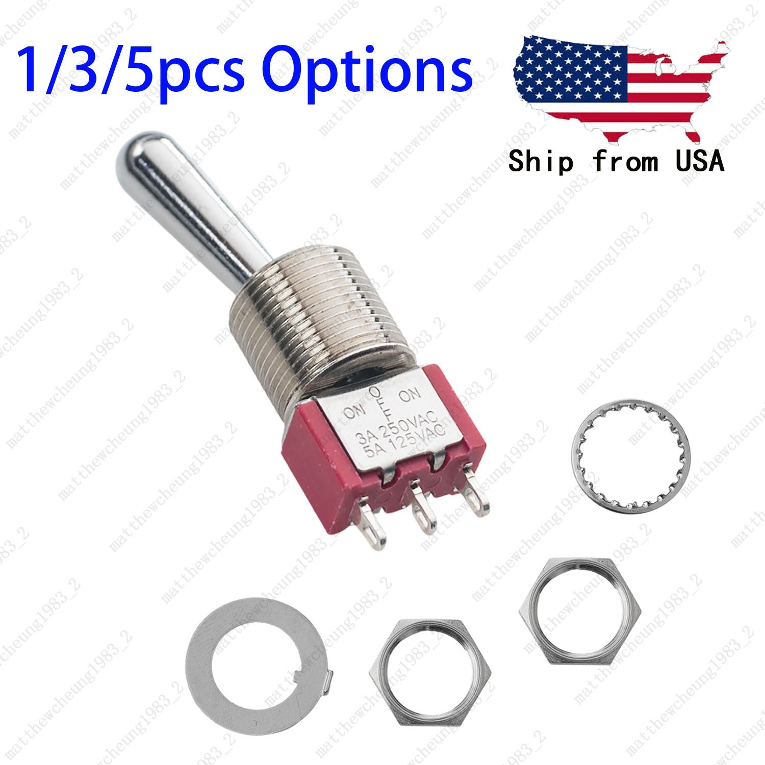 1/3/5 x Guitar Long Fat Bat Toggle Switch SPDT 3Pin 3-Position ON-OFF-ON Sealed