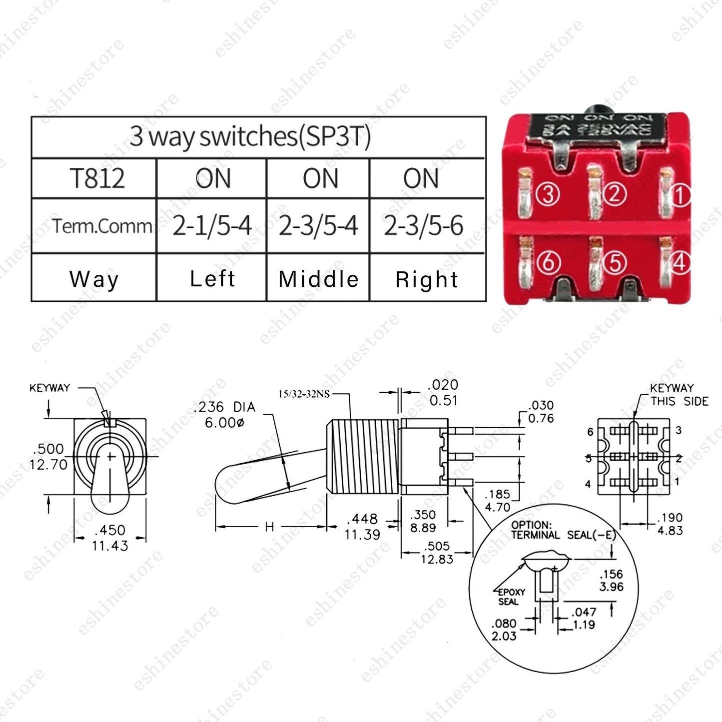 1/3/5 PCS Guitar/AMP Fat Bat Toggle Switch DPDT 6 Pin 3-Way ON ON ON Sealed