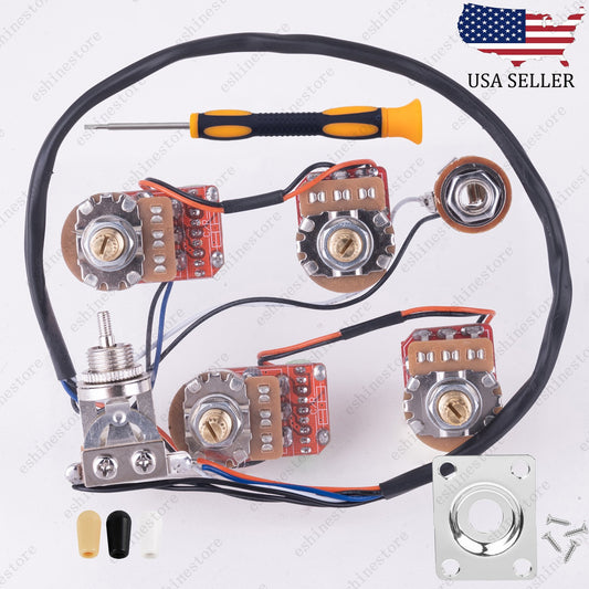 Solderless Prewired Harness 3-Way Switch 500K 18mm Brass shaft Pot for Les Paul