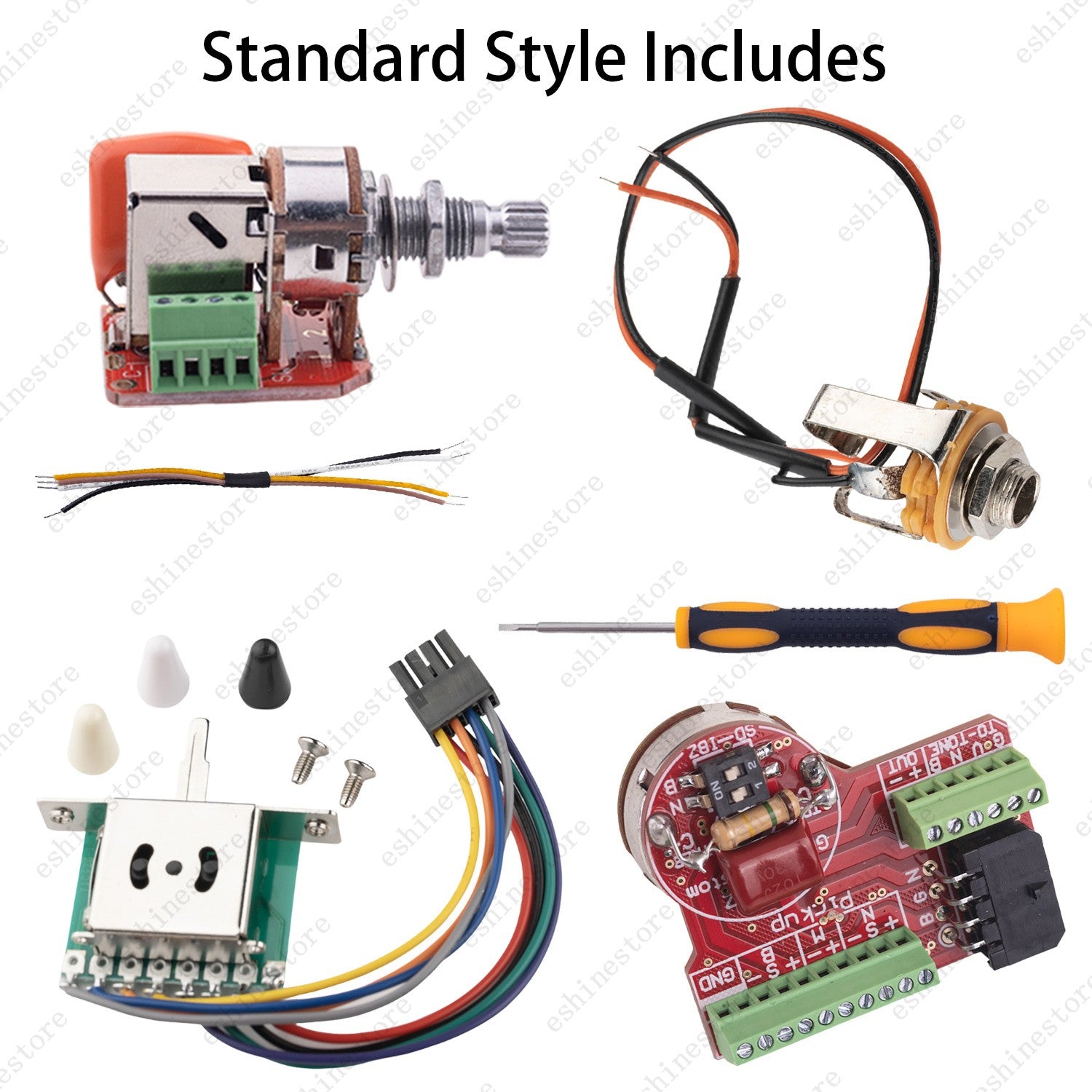 Solderless HSH/SSH/HHS Wiring Harness Alu Shaft Pots w/ 5-Way Switch for Ibanez
