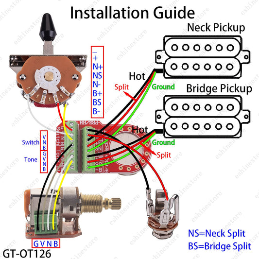 Solderless HH Wiring Harness Treble Bleed Circuit w/ Push-Push Coil Split for ST