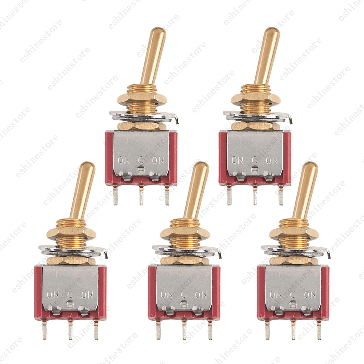 1/3/5Pcs Mini Vintage Brass Lever Switch 3Pins 2-Way ON-ON Toggle Switch - RED