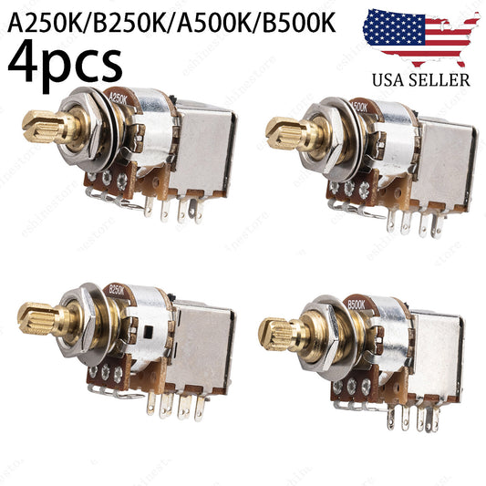 Full Brass Short Shaft Pot Push-Push Switch A250K/B250K/A500K/B500K 4 PCS