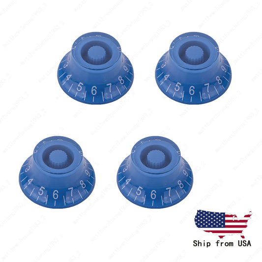 4x Blue White Bell Knobs 18 Fine Spline Top Hat 50s Knobs for SG Les Paul Guitar