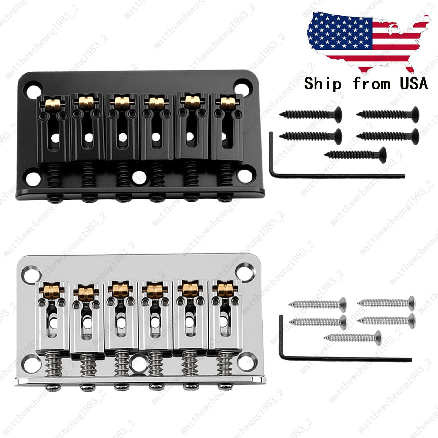 6 String 78mm Guitar Roller Bridge Fixed Hardtail Bridge Top Load Tailpiece