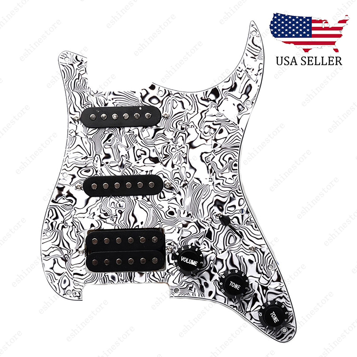 Loaded Strat Pickguard Prewired SSH Pickguard with Ceramic Pickups Cowrie Black