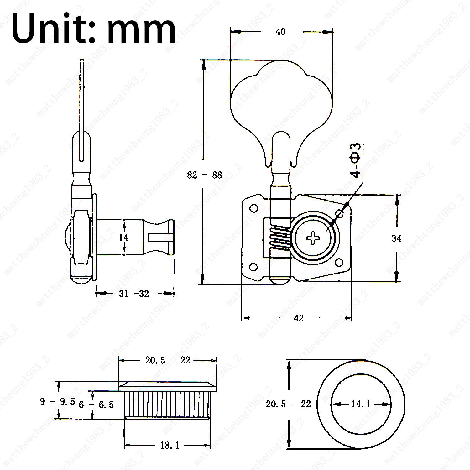 Vintage Open Machine Heads 1:25 Ratio Gear Bass Tuners Tuning Key Peg-Red Bronze