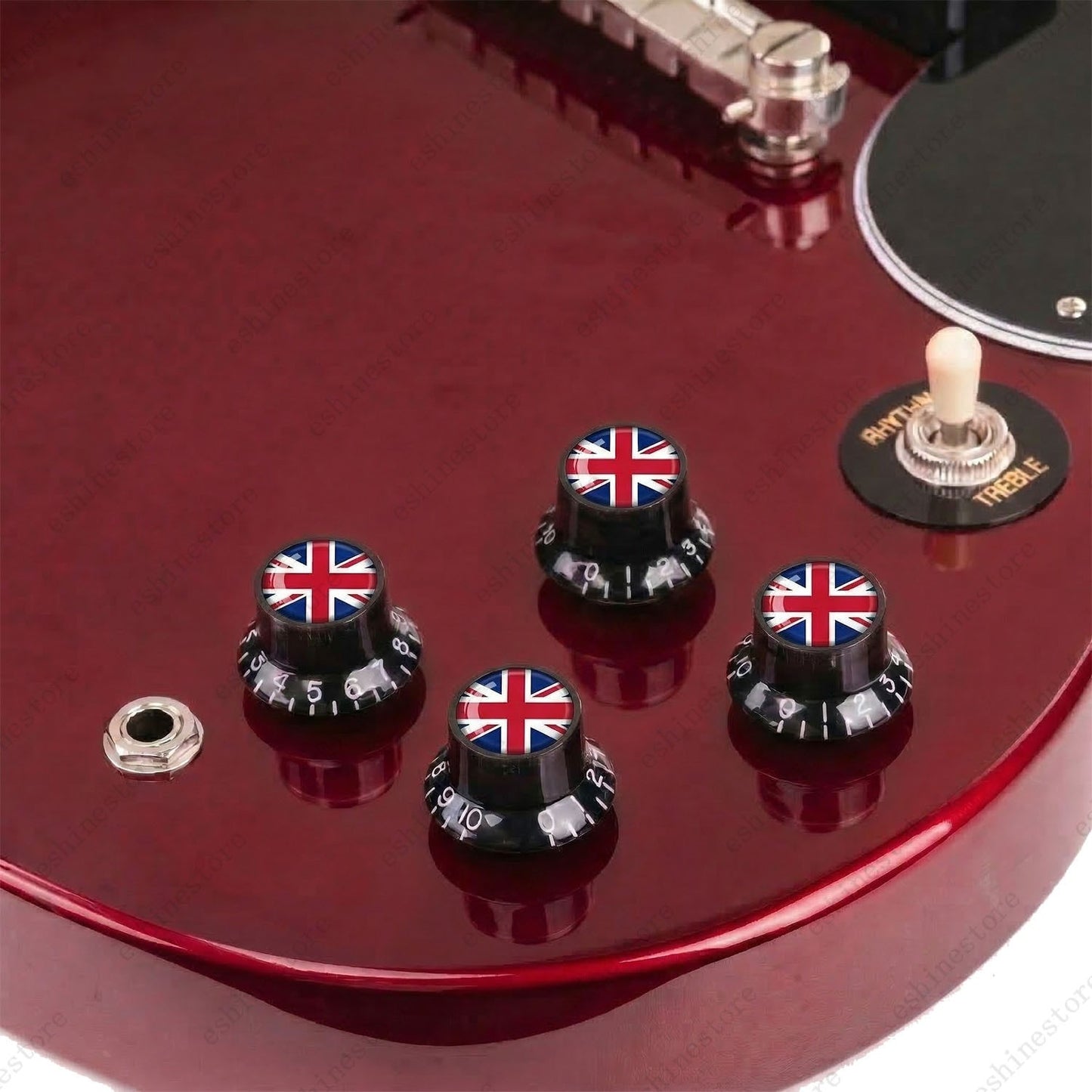 Guitar Reflector Knobs w/ British Flag Design Cap Top Hat Knobs for Les Paul SG