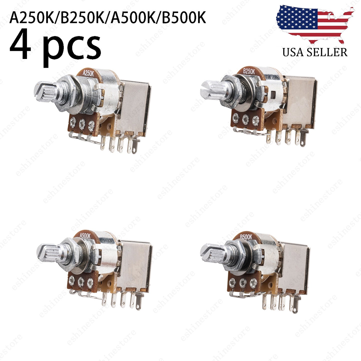 4 Pcs Guitar Short Shaft 15mm Push-Pull pot switch A/B250/500K Tone Volume