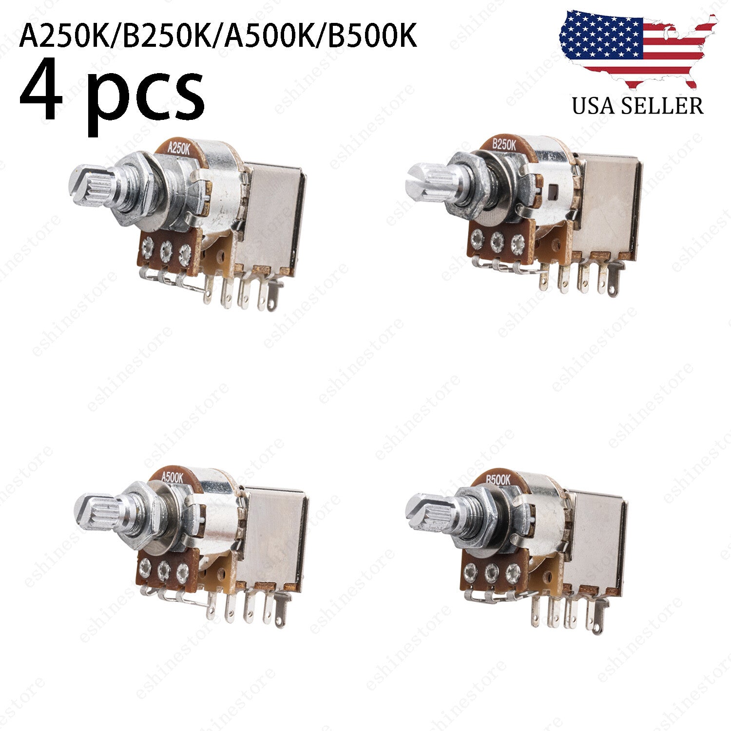 4 Pcs Guitar Short Shaft 15mm Push-Pull pot switch A/B250/500K Tone Volume
