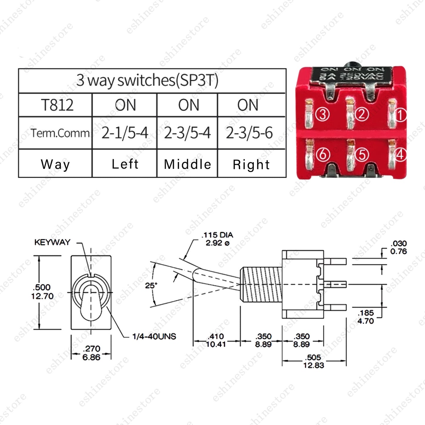 Guitar or AMP DPDT 3 Way 6 Pins ON ON ON Toggle Switch Sealed Mini Toggle